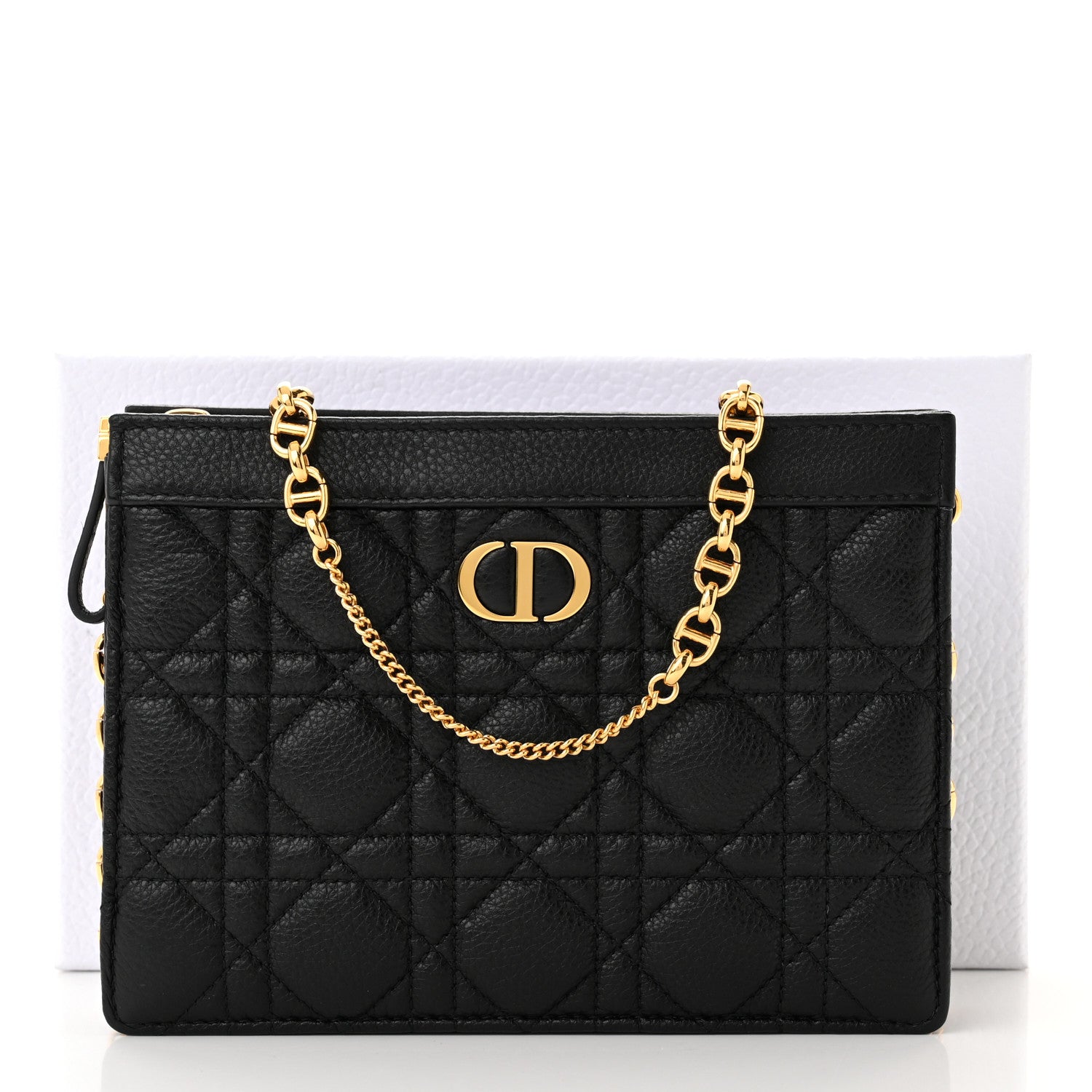 Christian Dior Calfskin Cannage Caro Zipped Pouch With Chain Black 11 of 11