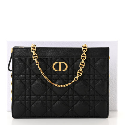 Christian Dior Calfskin Cannage Caro Zipped Pouch With Chain Black 11 of 11