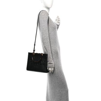 Fendi Vitello King Plexiglass Logo Embossed Small Fendi Sunshine Shopper Tote Black 2 of 10