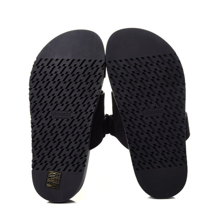 Hermes Suede Goatskin Womens Chypre Sandals 36 Black 7 of 11