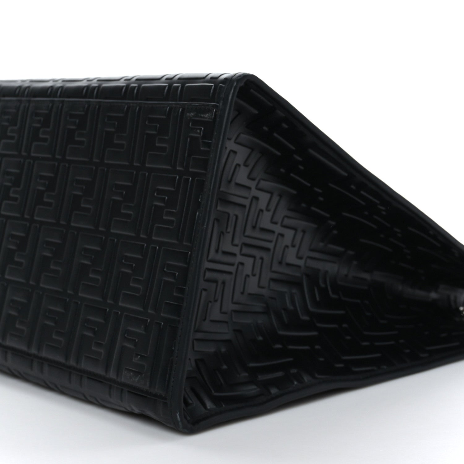 Fendi Vitello Century Wicker FF 1974 Embossed Large Runaway Shopper Tote Black 9 of 9