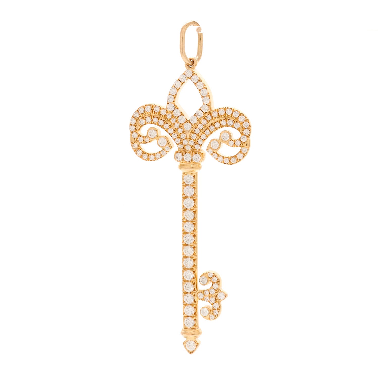 Tiffany 18K Rose Gold Diamond .37ct Fleur De Lis Key Pendant 1 of 4