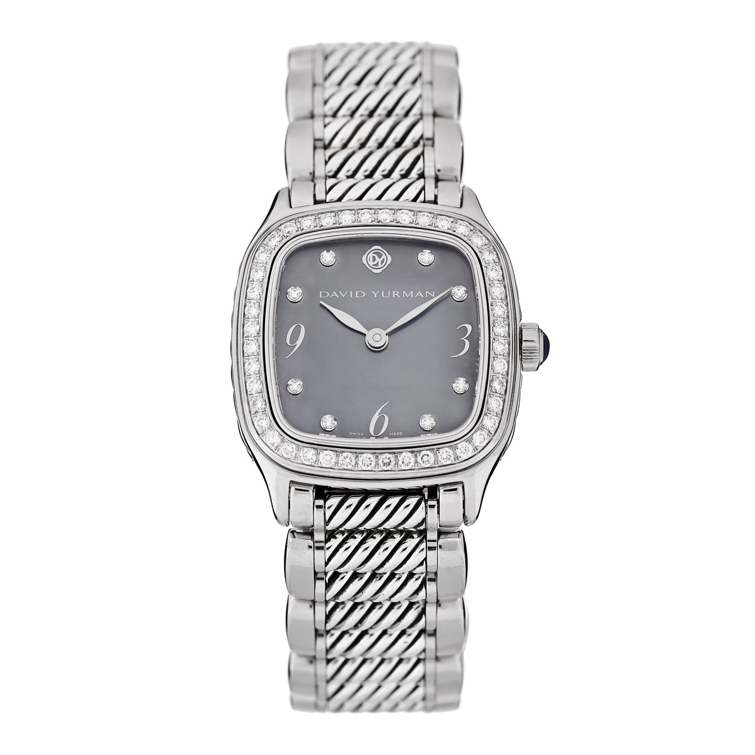 David Yurman Stainless Steel Diamond Bezel Blue Mother of Pearl 25mm Thoroughbred Quartz Watch 1 of 5