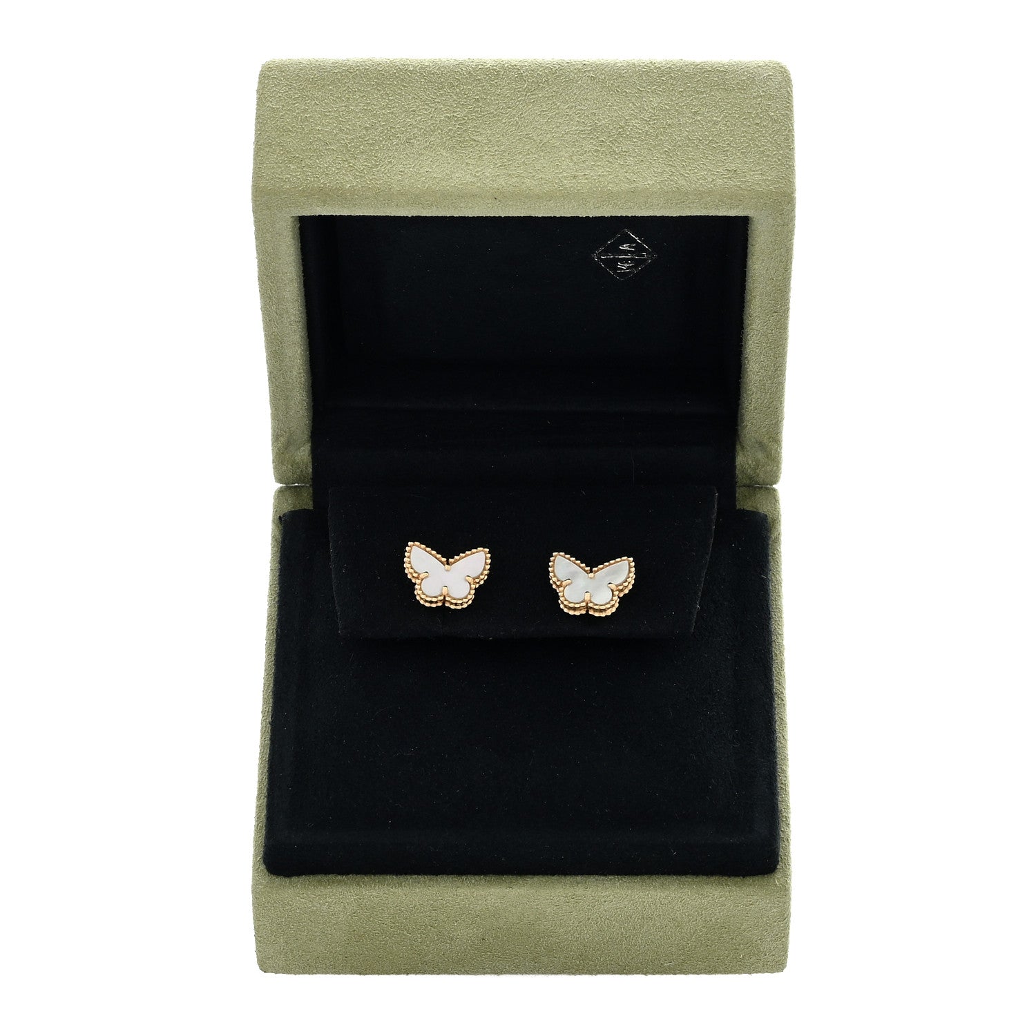 Van Cleef & Arpels 18K Yellow Gold Mother of Pearl Sweet Alhambra Butterfly Earrings 5 of 5