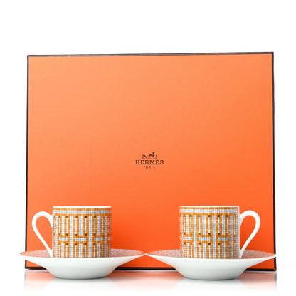 Hermes Porcelain Mosaique au 24 Coffee Cup and Saucer Set of 2 7 of 7