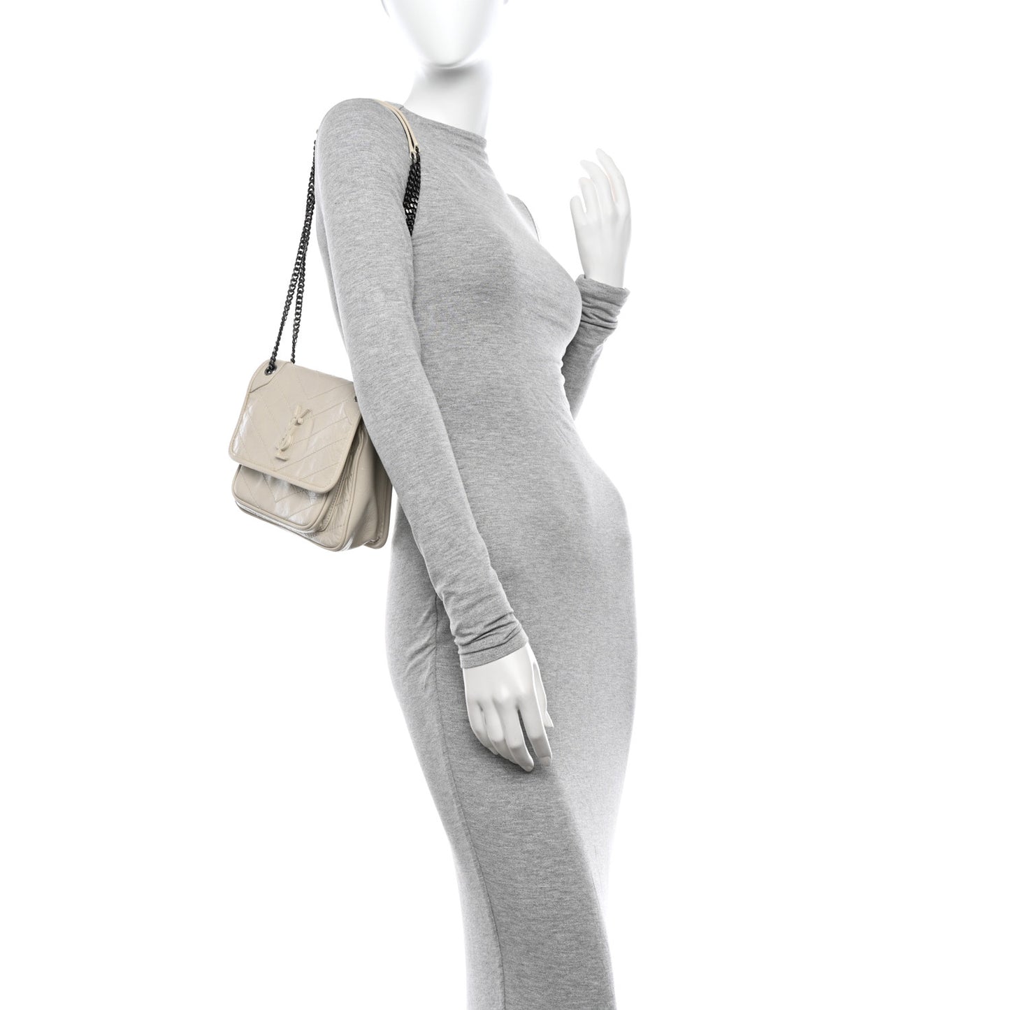 Crinkled Calfskin Matelasse Monogram Baby Niki Chain Satchel Ivory