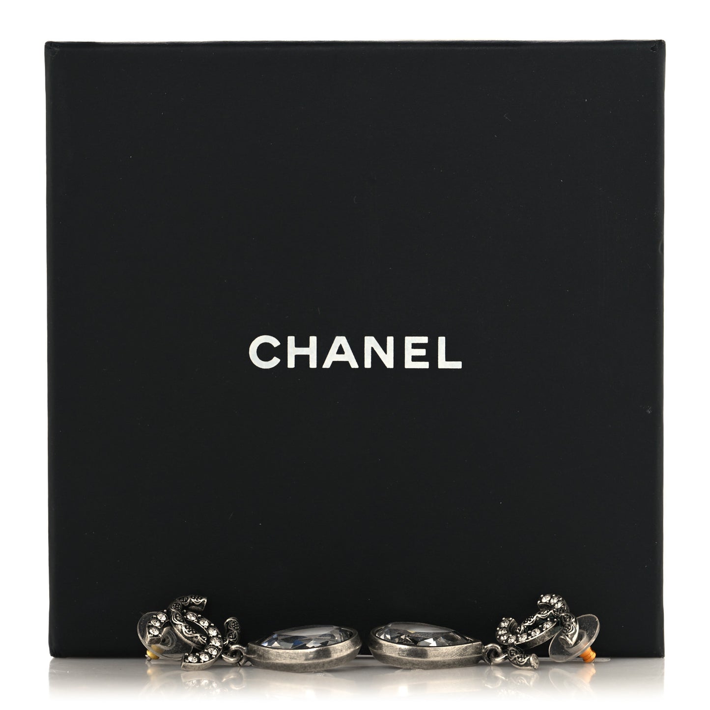 Crystal CC Tear Drop Earrings Silver