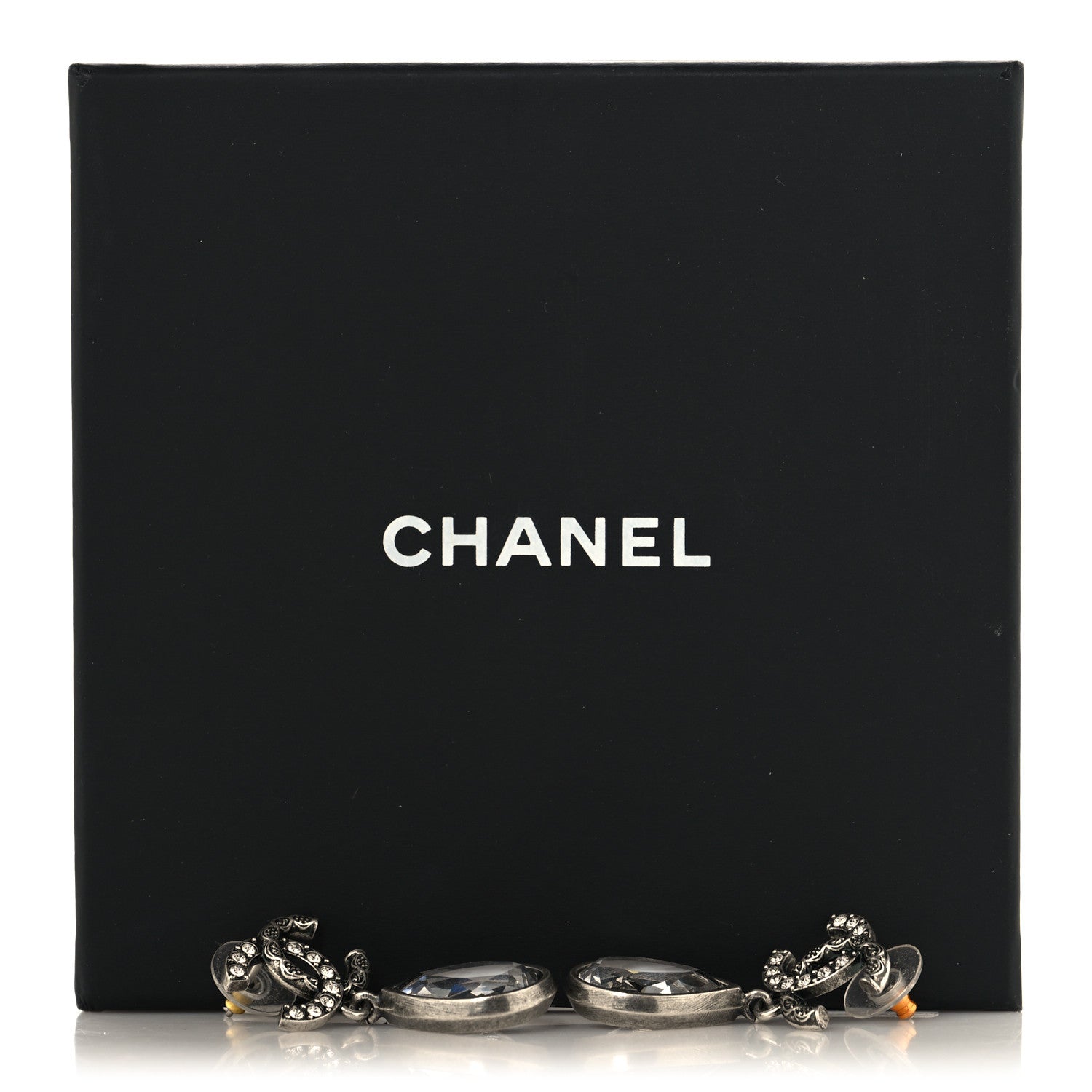 Chanel Crystal CC Tear Drop Earrings Silver 5 of 5