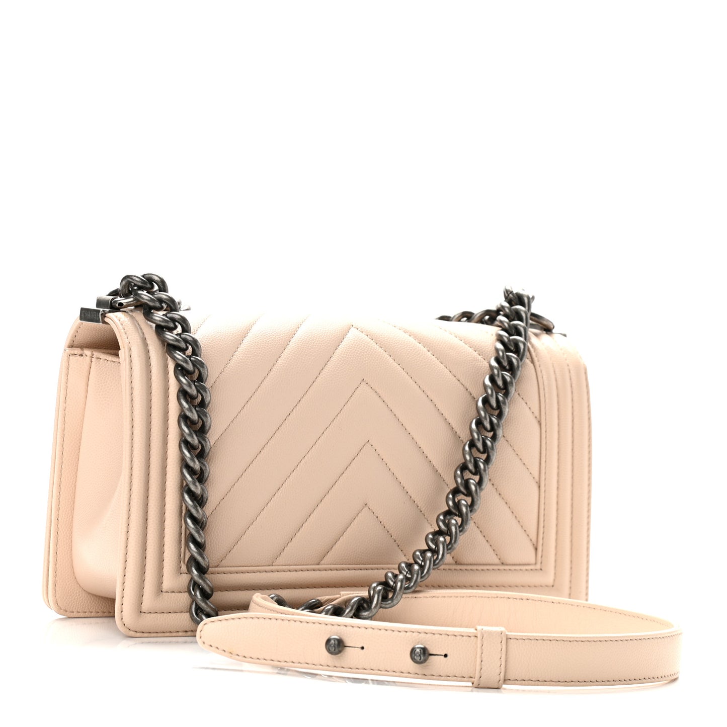 Caviar Chevron Quilted Medium Boy Flap Light Beige