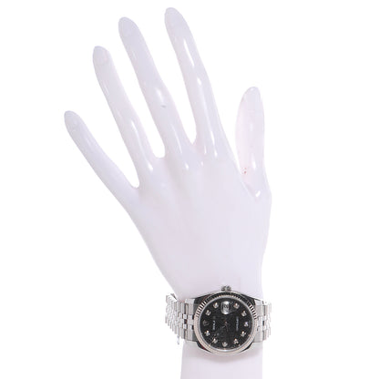 Rolex Stainless Steel 18K White Gold Diamond 36mm Oyster Perpetual Datejust Watch Black Jubilee 116234 2 of 8