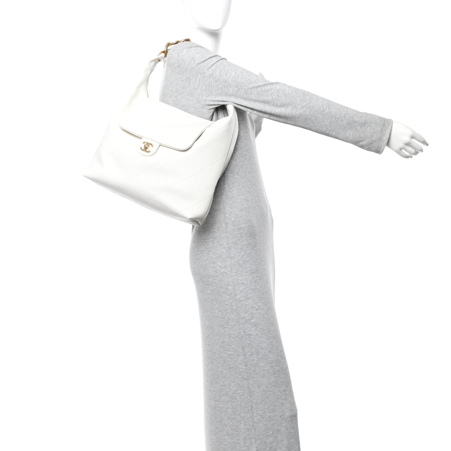 Chanel Calfskin Quilted Small Maxi Chain Hobo White 2 of 10