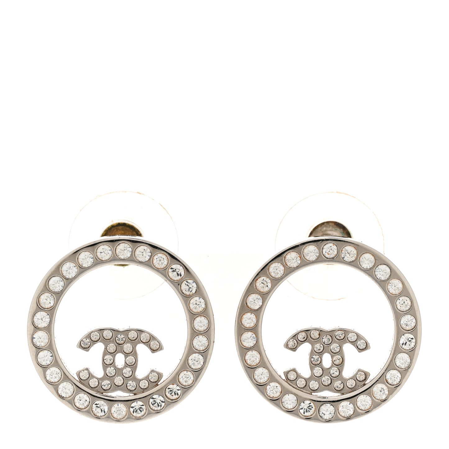 Crystal CC Round Earrings Silver