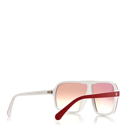 Chanel Acetate Shield Quilted Sunglasses 71655A White Red 4 of 7