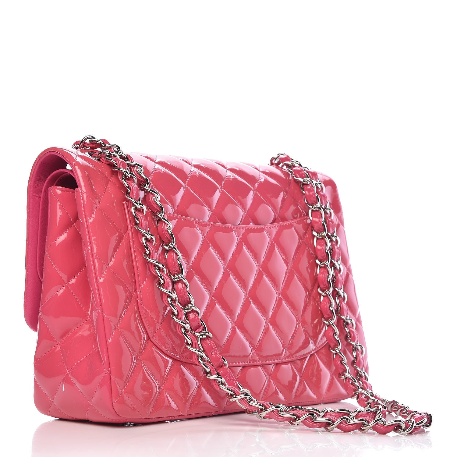 Chanel Patent Calfskin Quilted Jumbo Double Flap Fuchsia 3 of 14