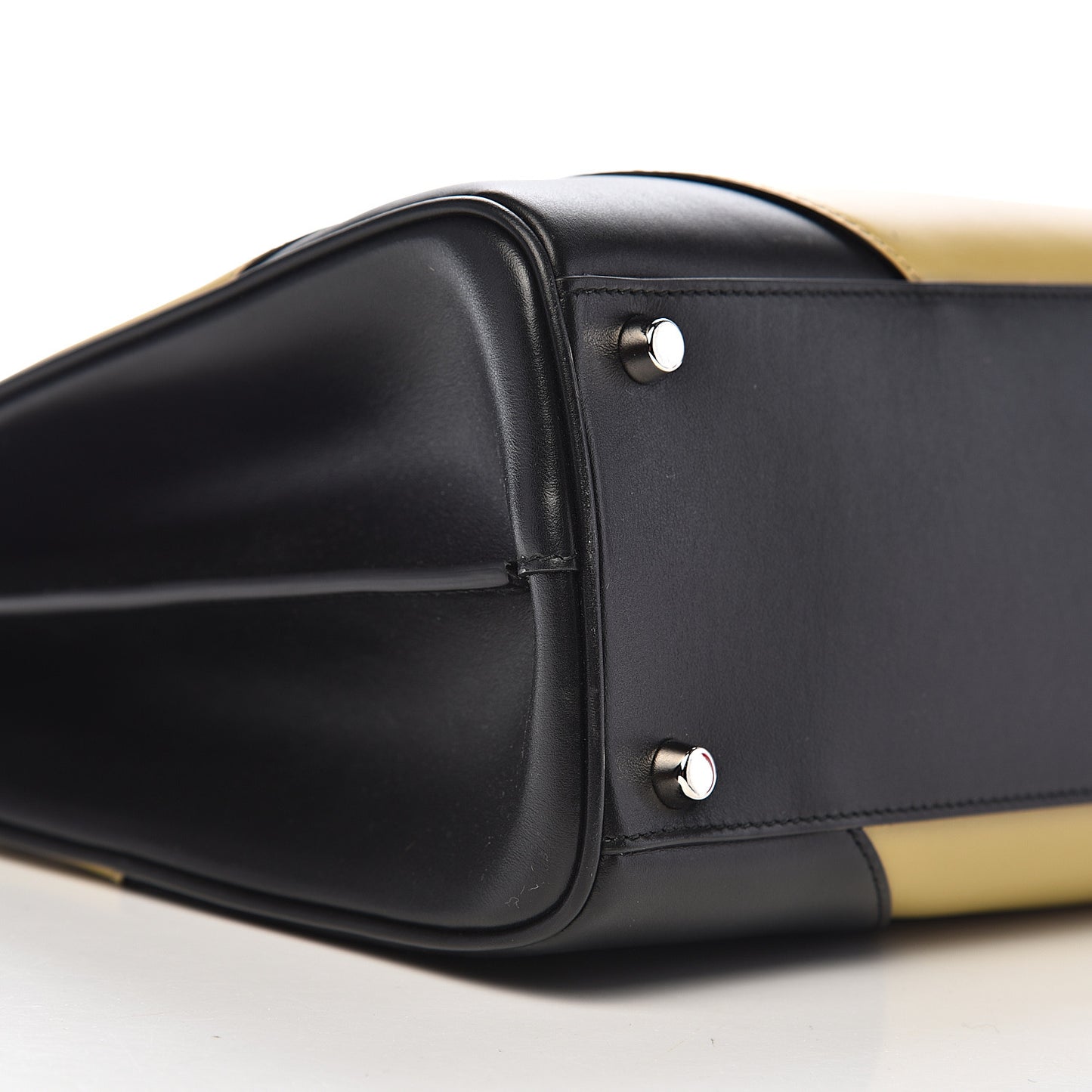 Smooth Calfskin Diagonal Striped Medium Zumi Top Handle Bag Black Beige