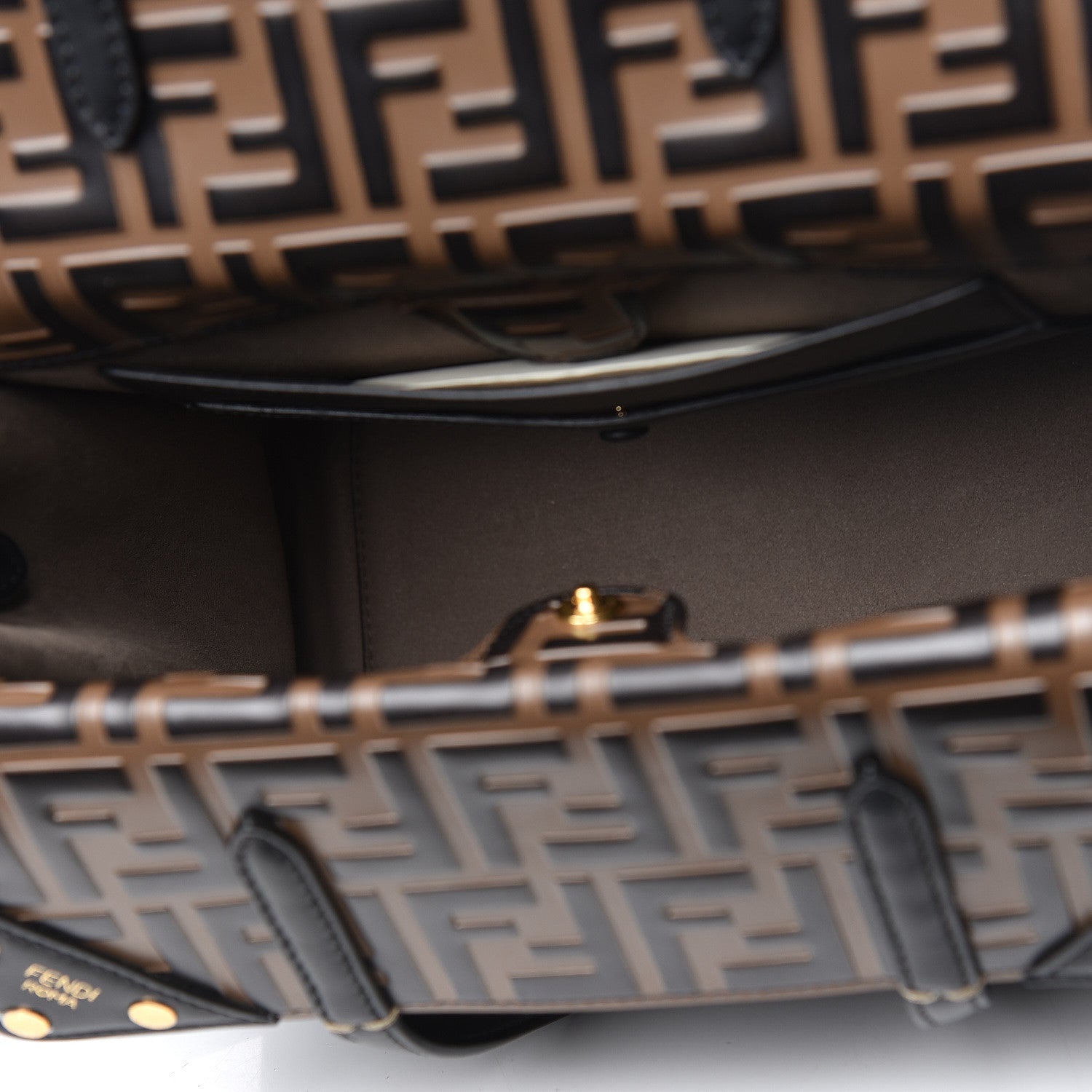 Fendi Vitello Grace Bi-Color FF 1974 Embossed Flip Tote Black Maya 7 of 11