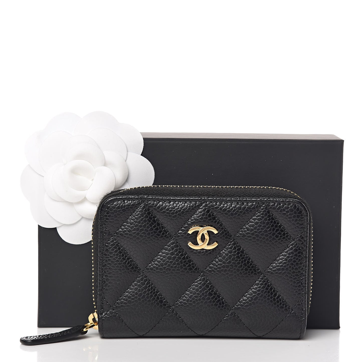Caviar Quilted Zip Coin Purse Black