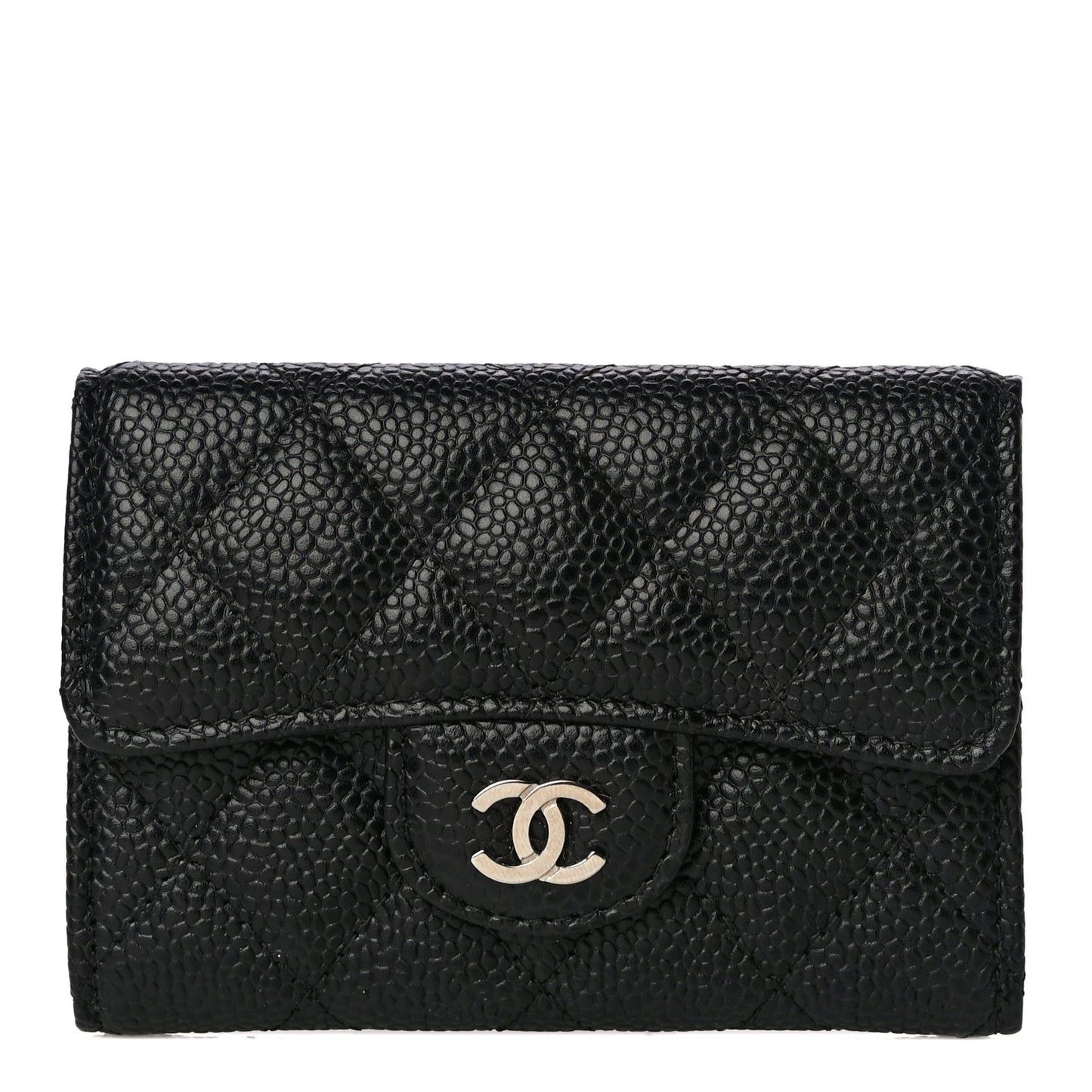 Caviar Quilted Flap Card Holder Black