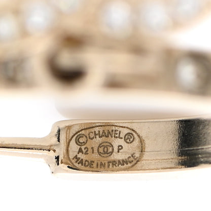 Chanel Crystal Lock Symbols CC Hoop Drop Earrings Gold 4 of 5