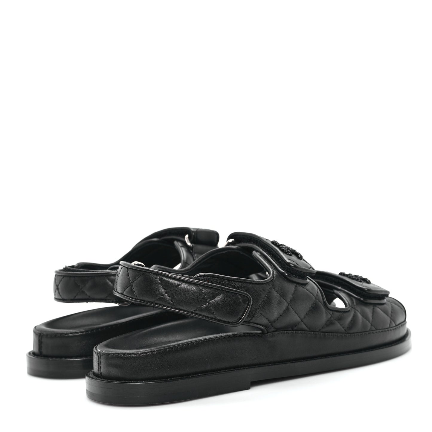 Lambskin Quilted Velcro Dad Sandals 37.5 So Black