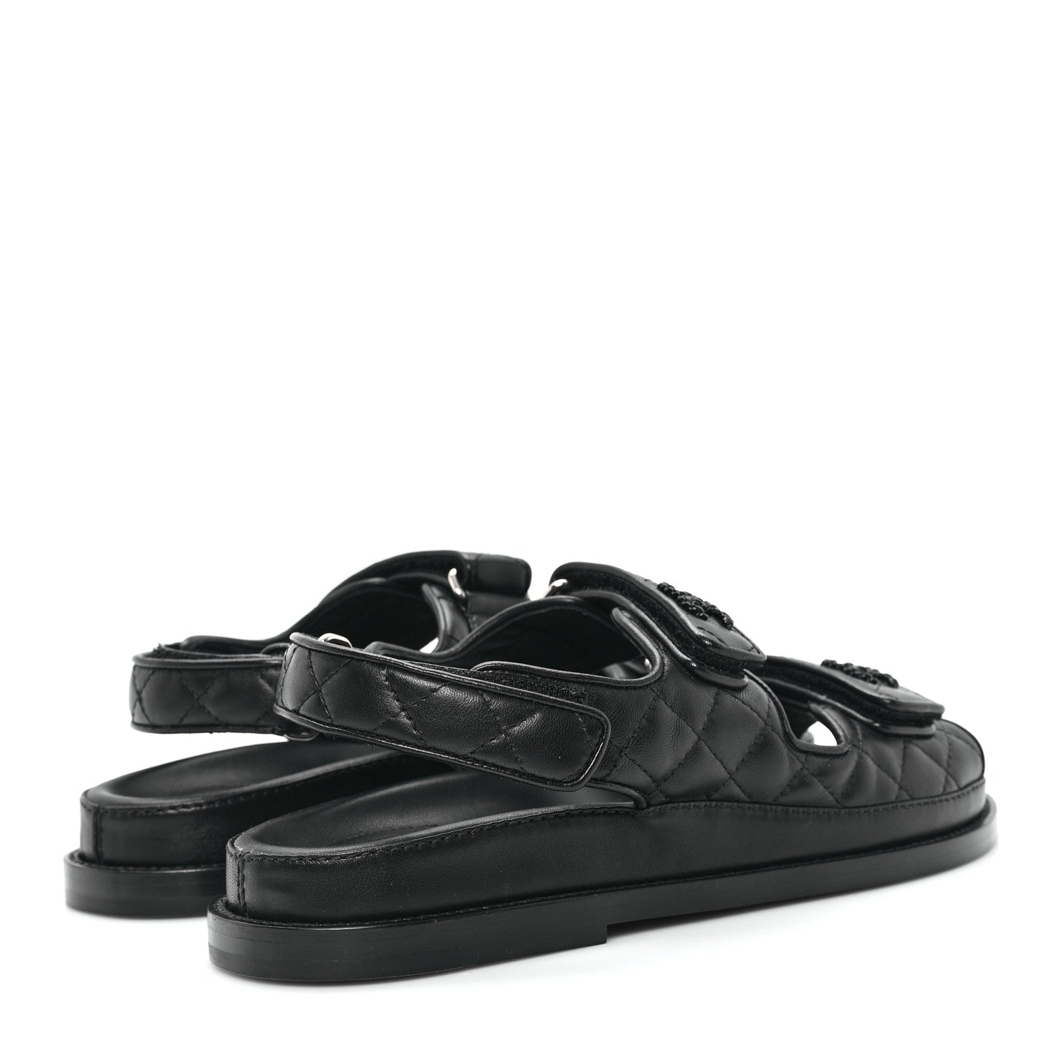 Chanel Lambskin Quilted Velcro Dad Sandals 37.5 So Black 5 of 10