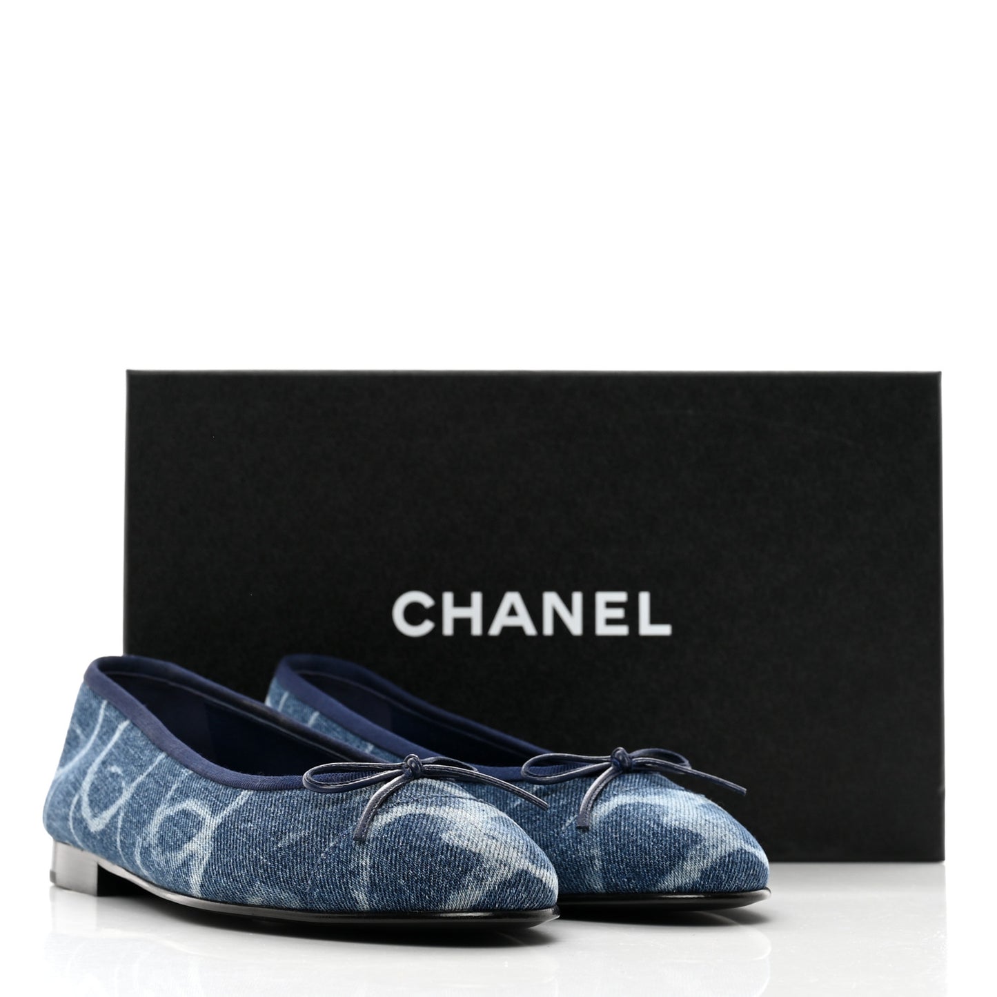 Denim Printed CC Cap Toe Ballerina Flats 38 Light Blue White