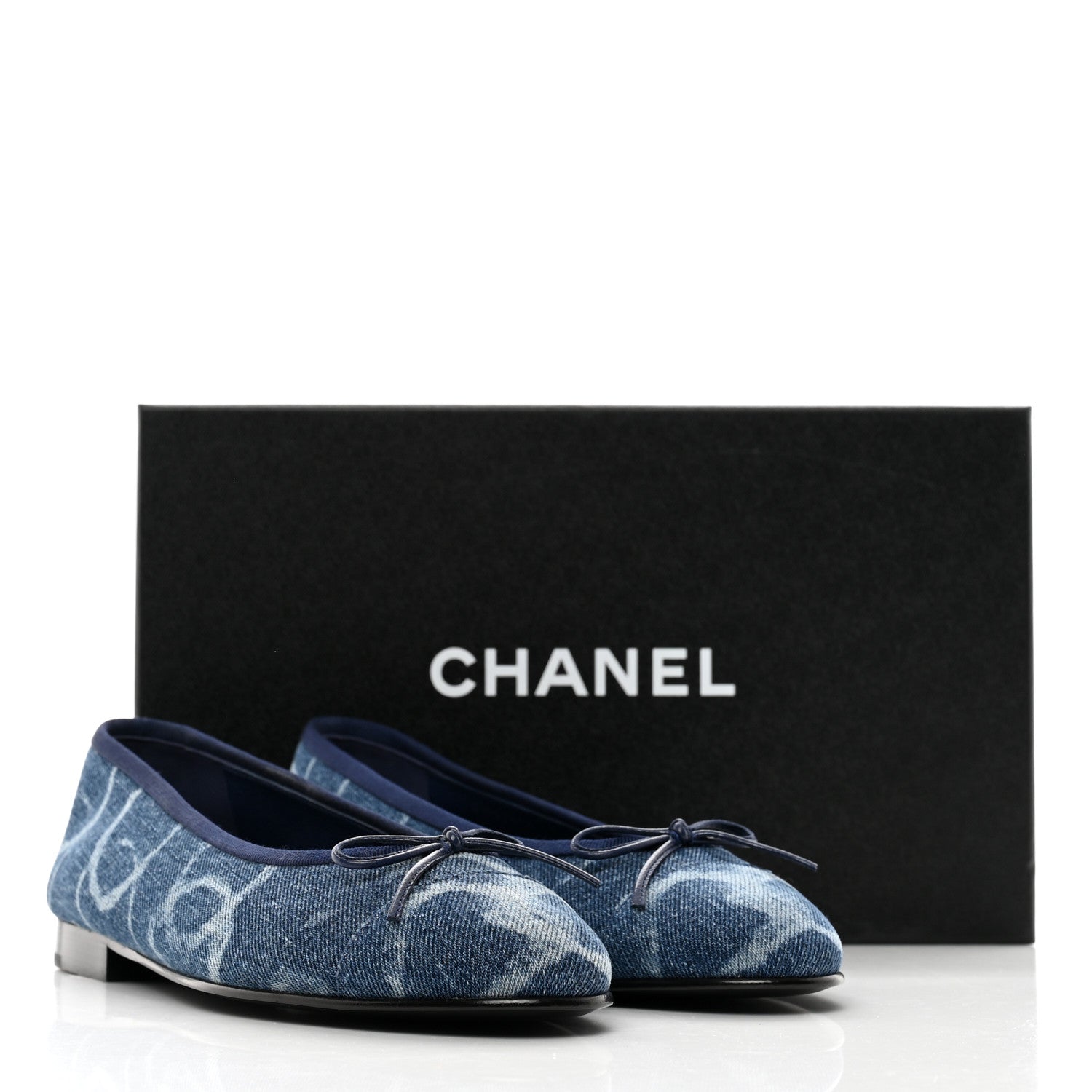 Chanel Denim Printed CC Cap Toe Ballerina Flats 38 Light Blue White 9 of 9