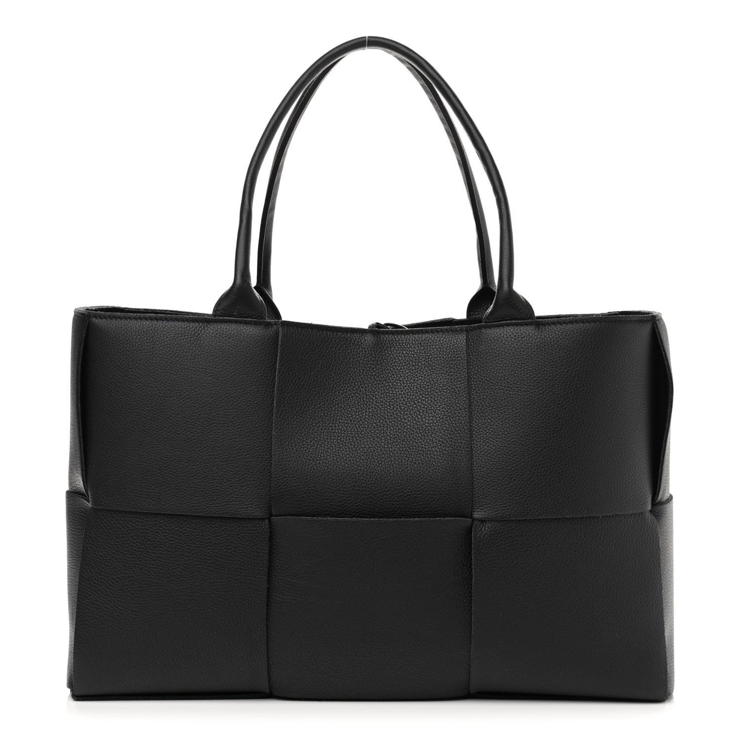 Grained Calfskin Maxi Intrecciato Arco Tote Black