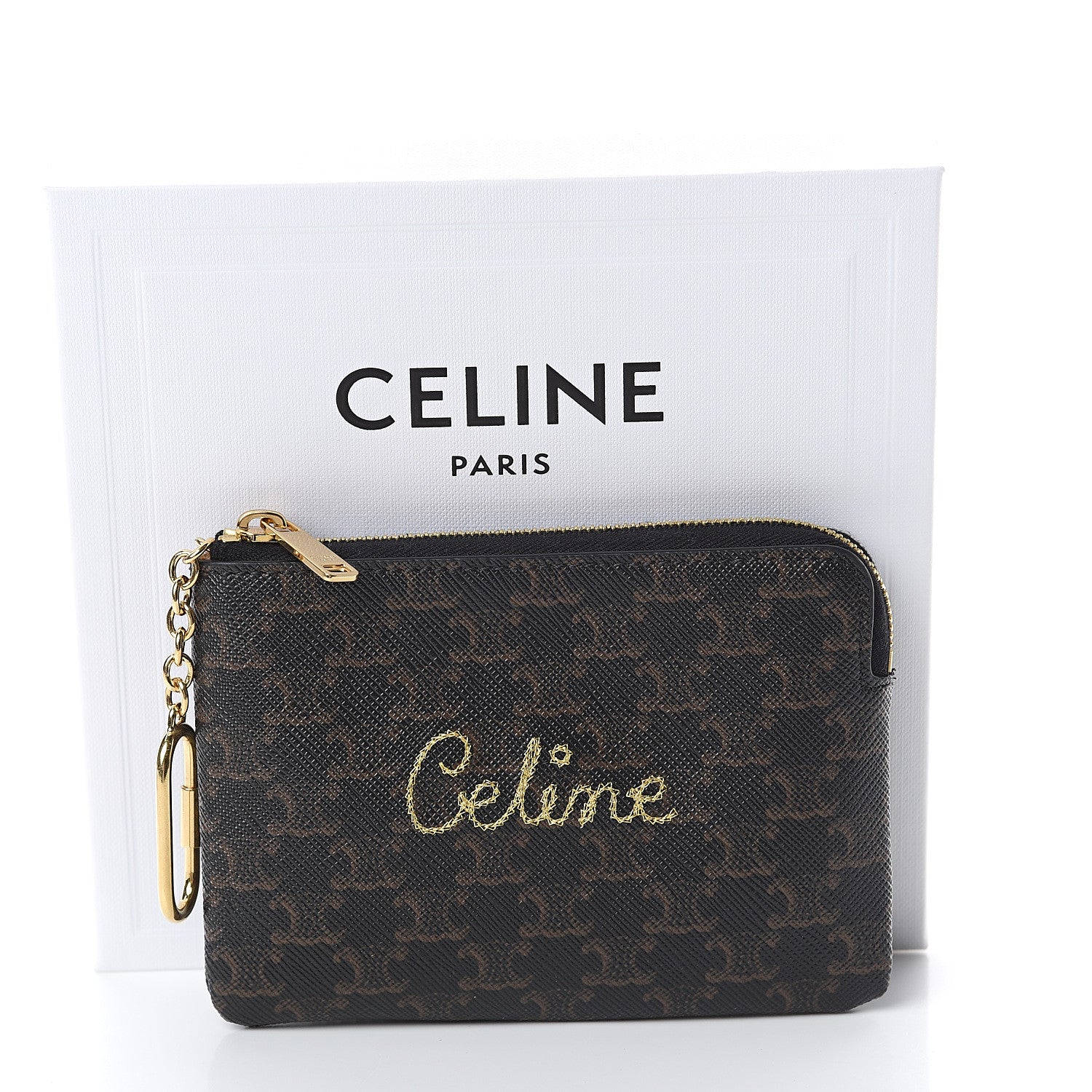 Celine Triomphe Canvas Embroidered Logo Coin and Card Pouch With