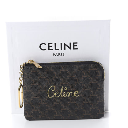 Celine Triomphe Canvas Embroidered Logo Coin and Card Pouch With Hook Black 6 of 6
