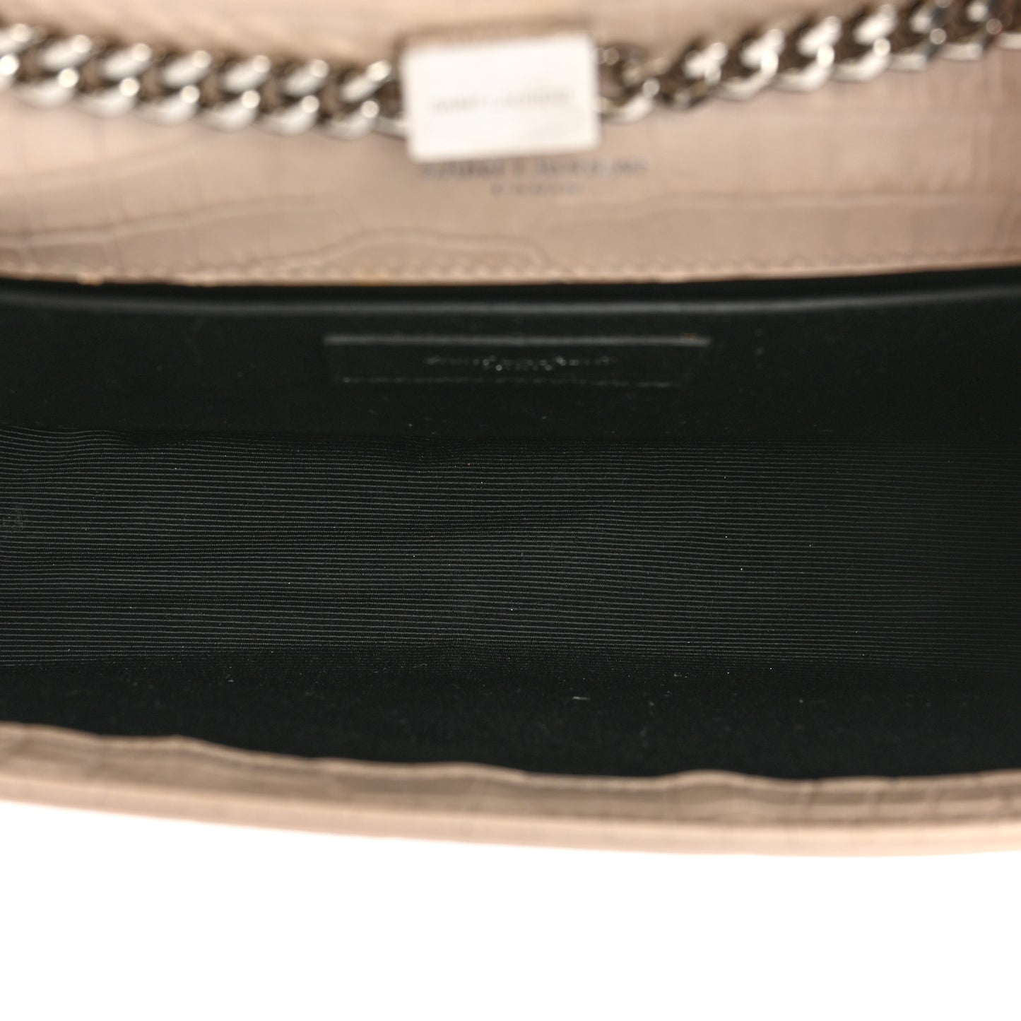 Calfskin Crocodile Embossed Small Classic Monogram Kate Tassel Satchel Crema Soft