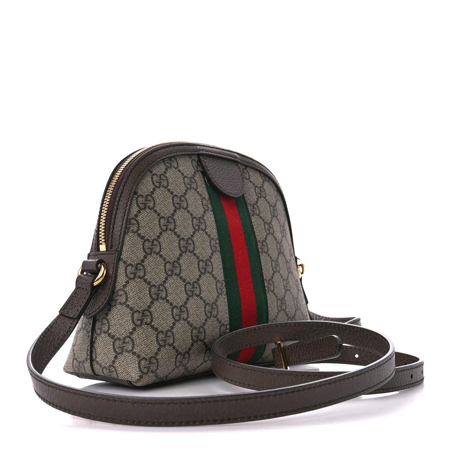 Gucci GG Supreme Monogram Textured Dollar Calfskin Web Small Ophidia Dome Shoulder Bag Beige Ebony New Acero 3 of 12