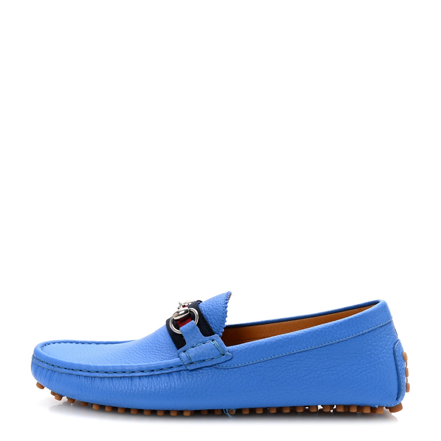 Gucci Calfskin Web Mens Horsebit Driver Loafers 8 Blue 1 of 10