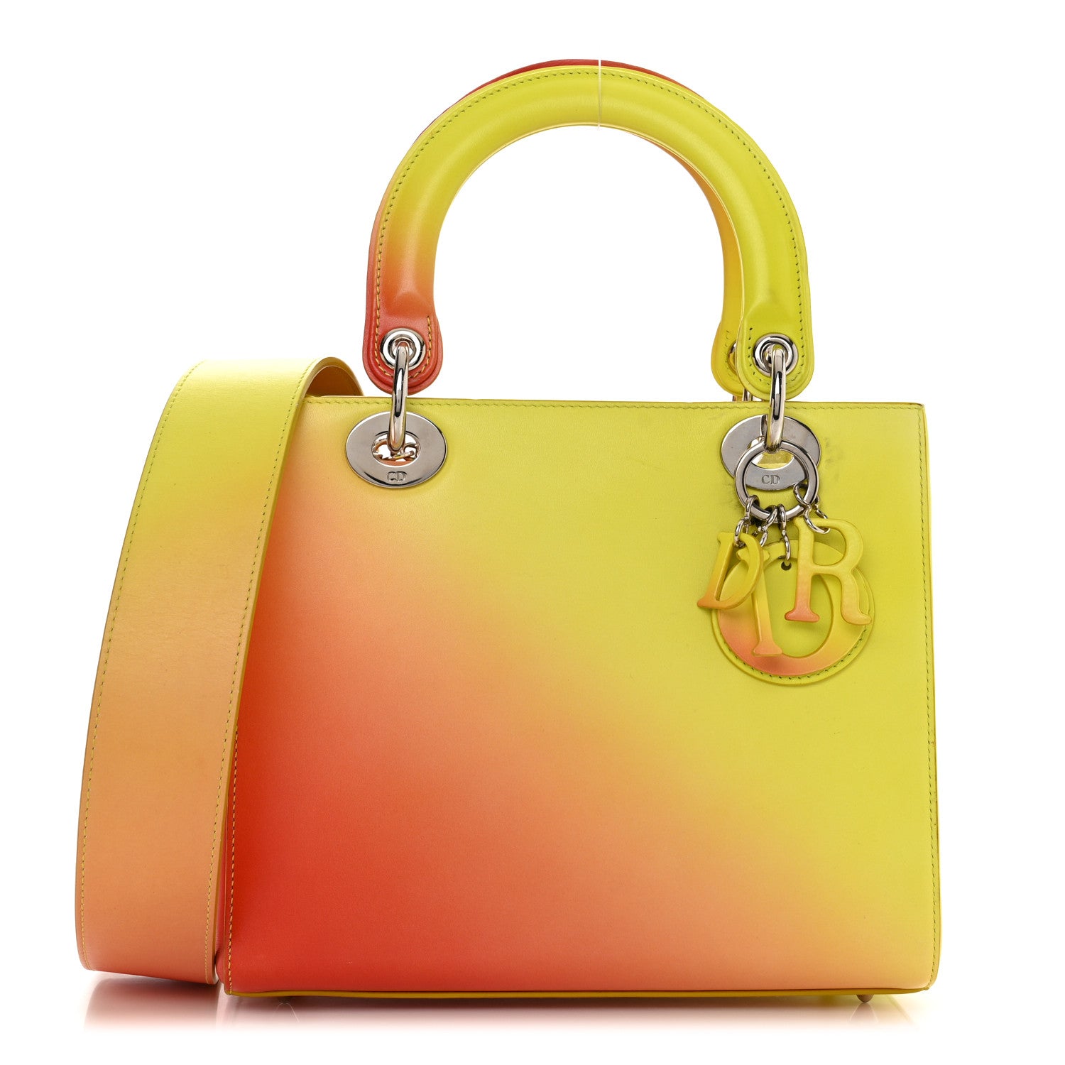 Christian Dior Box Calfskin Gradient Medium Lady Dior Yellow Orange 1 of 11