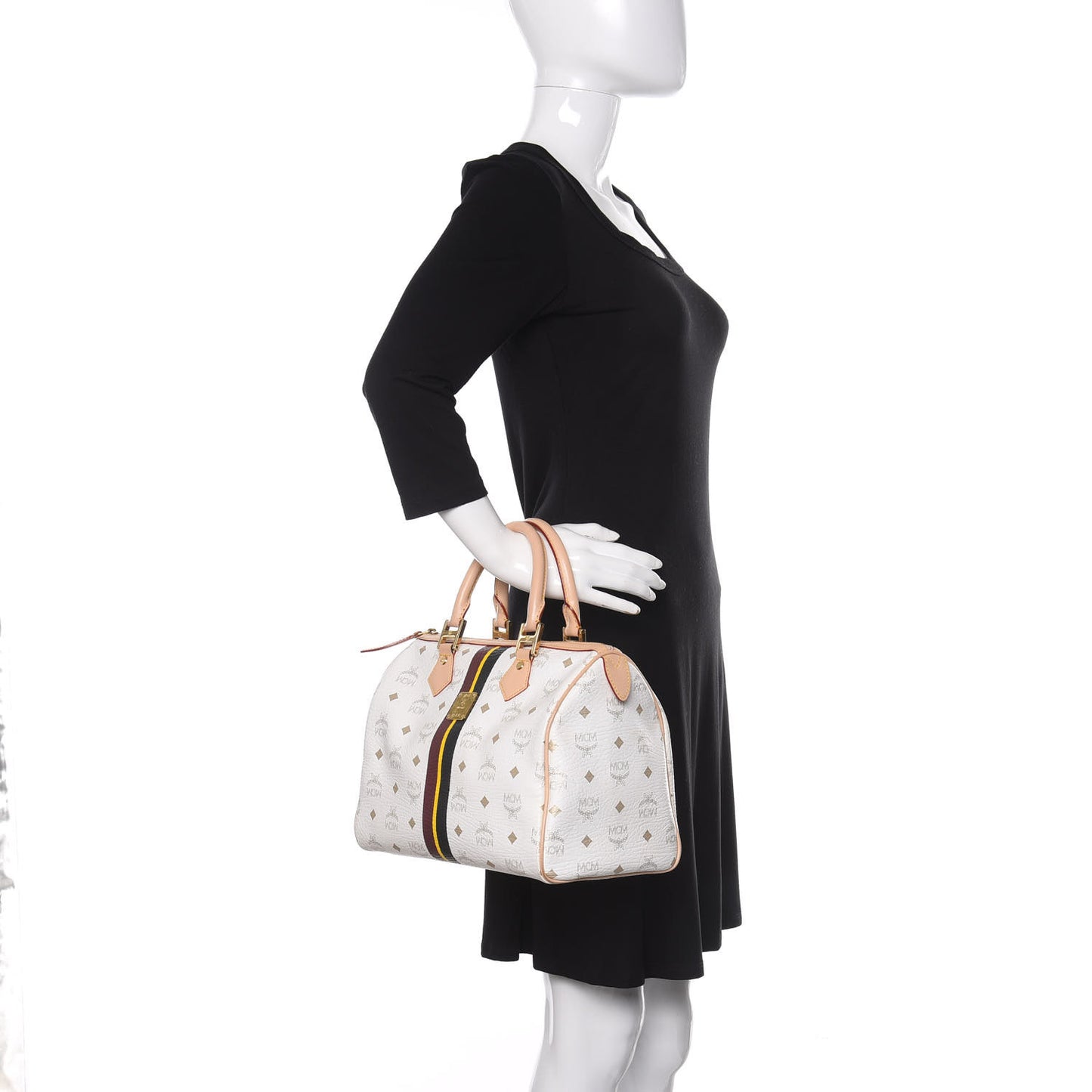 Visetos Striped Boston Satchel White