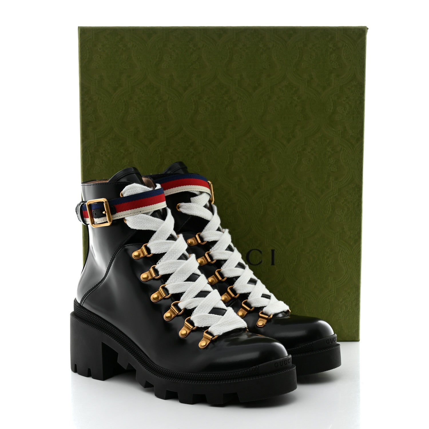 Gucci Calfskin Sylvie Web Womens Lace Up Combat Boots 38 Black 9 of 9
