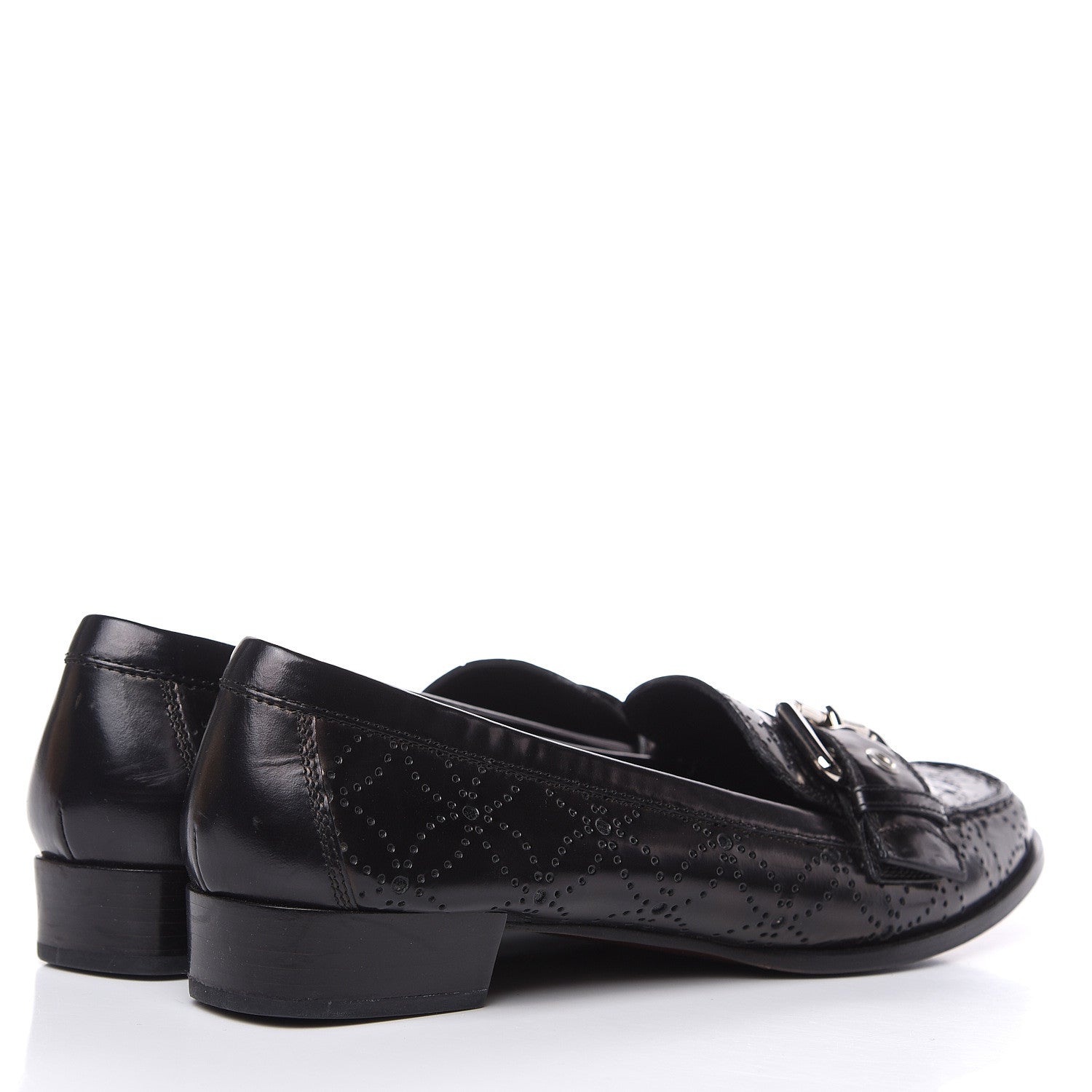 Louis Vuitton Glazed Calfskin Perforated Loafers 40 Black 4 of 10