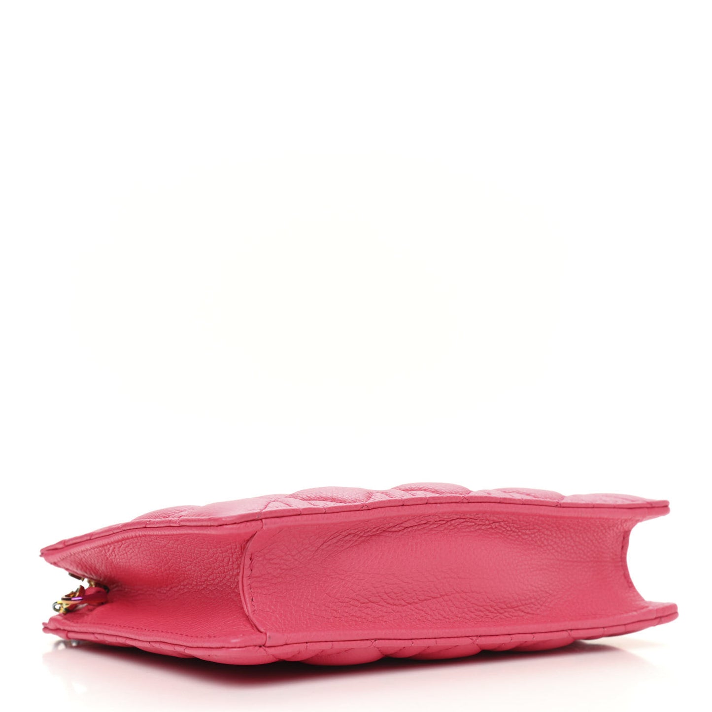 Calfskin Cannage Caro Zipped Pouch With Chain Warm Fuchsia