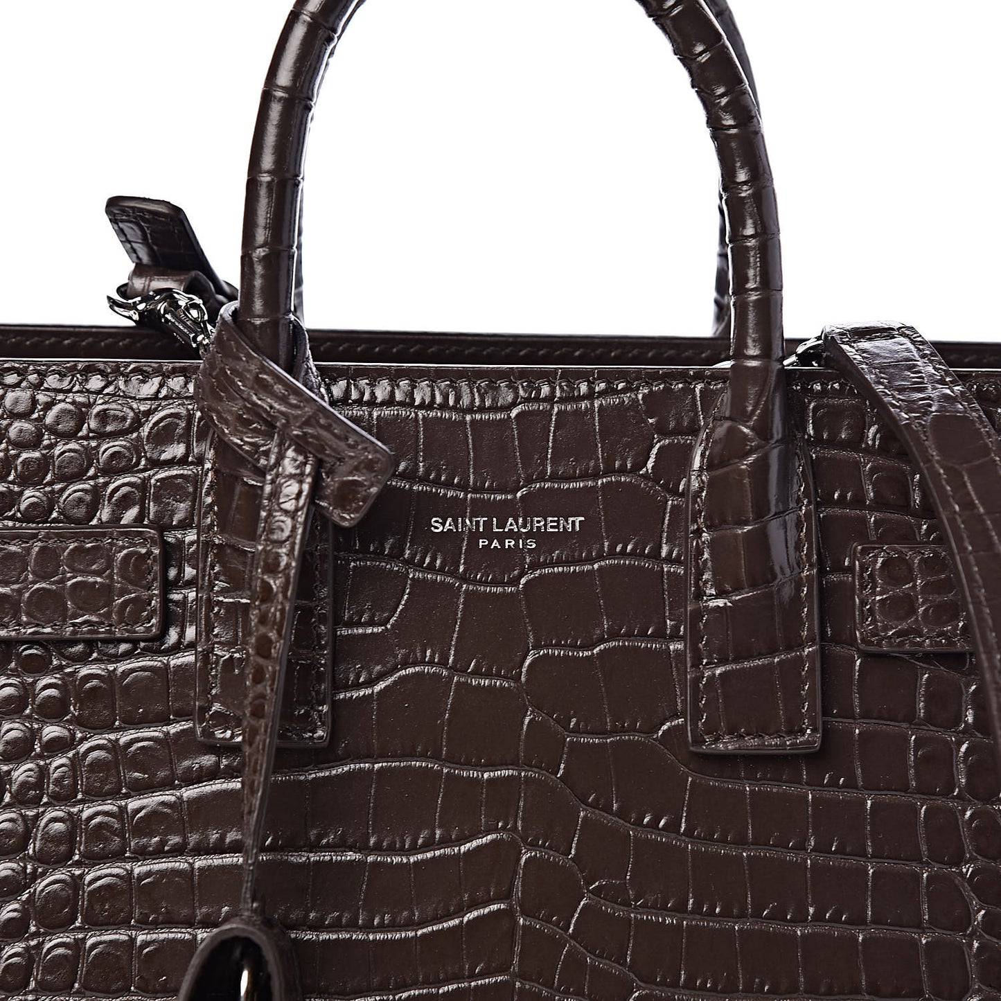 Calfskin Crocodile Embossed Nano Sac De Jour Dark Brown