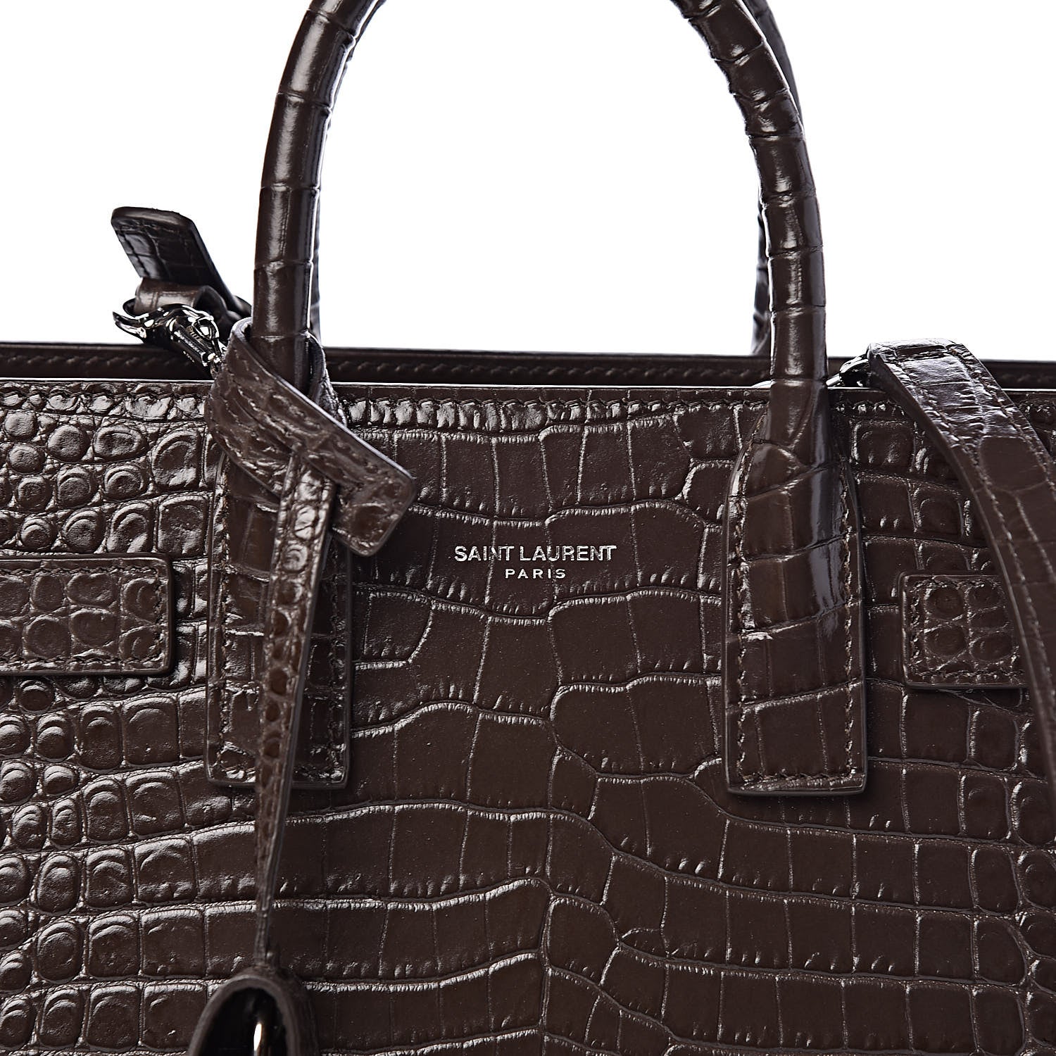 Saint Laurent Calfskin Crocodile Embossed Nano Sac De Jour Dark Brown 10 of 10