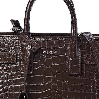Saint Laurent Calfskin Crocodile Embossed Nano Sac De Jour Dark Brown 10 of 10