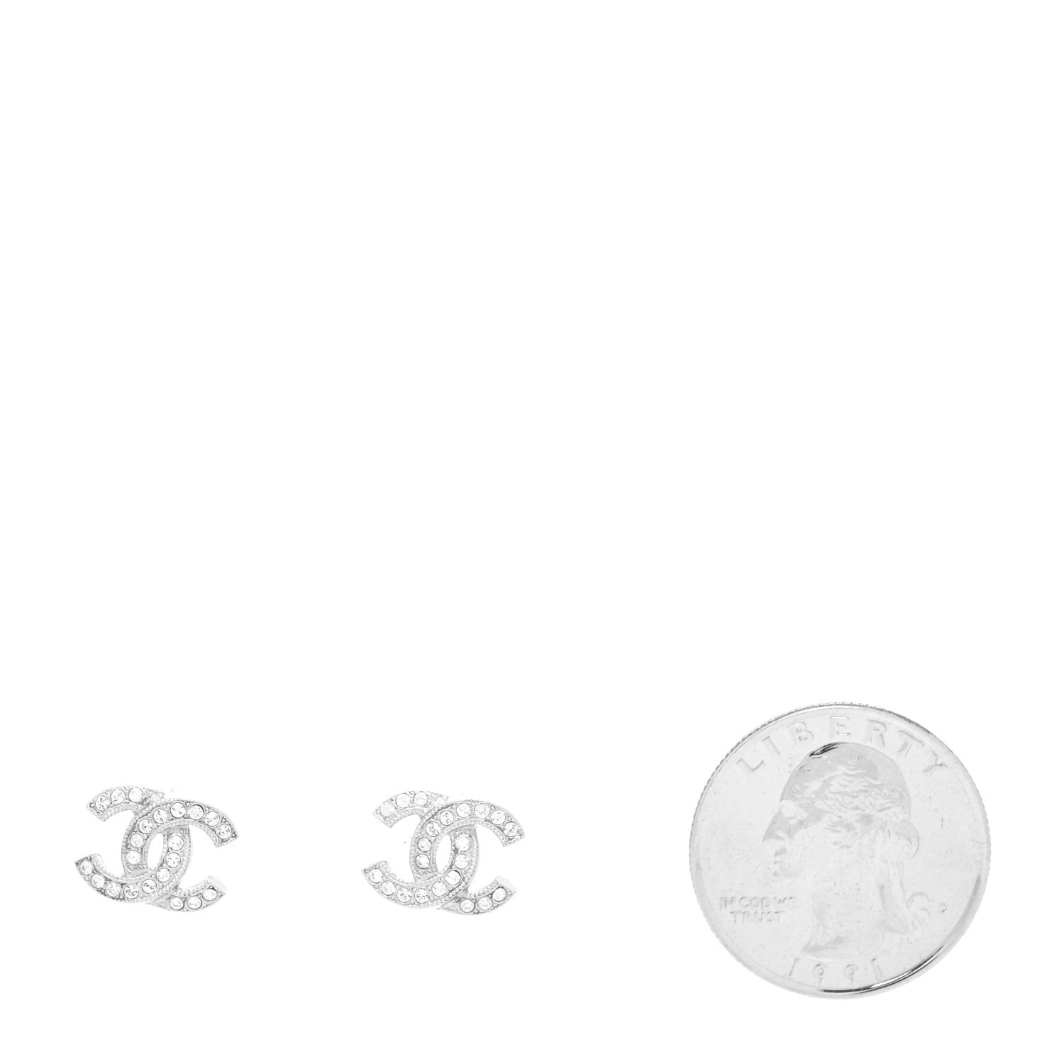 Chanel Crystal Mini CC Earrings Silver 2 of 4