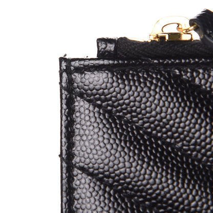 Saint Laurent Grain De Poudre Matelasse Chevron Monogram Envelope Chain Wallet Black 9 of 10