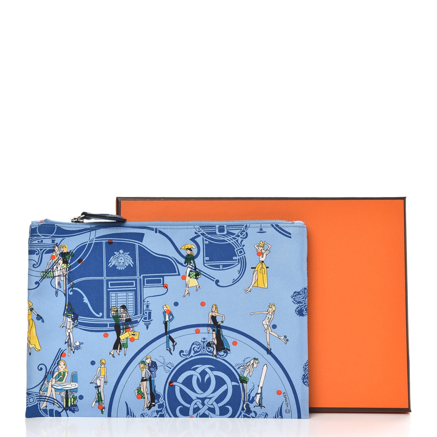 Hermes Silk Ex-Libris Les Parisiennes Silky Pocket Cosmetic Case Deep Bleu Bleuet 7 of 7