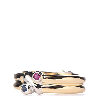 Tiffany 18K Yellow White Gold Ruby Sapphire Ring 48 4.5 3 of 5