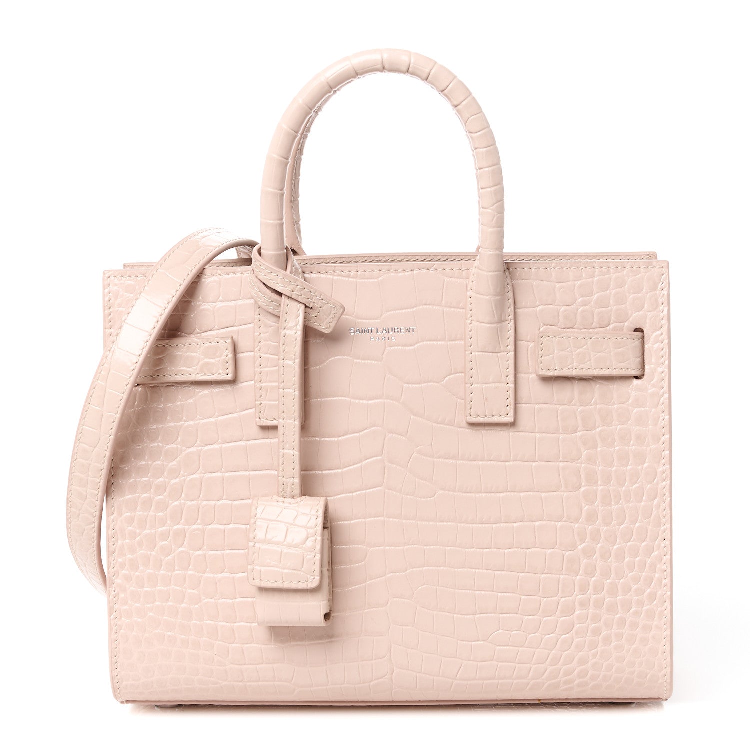 Saint Laurent Calfskin Crocodile Embossed Nano Sac De Jour Rose Antic 1 of 10