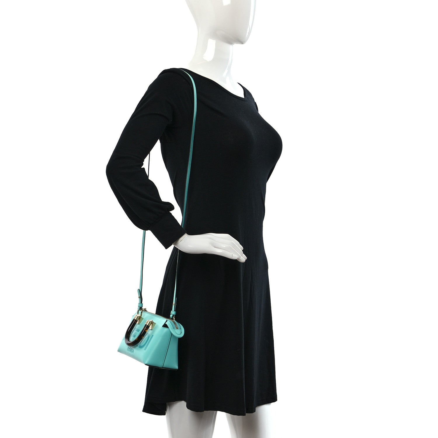 Fendi Vitello King Plexiglass Logo Embossed Mini By The Way Top Handle Boston Bag Spring Turquoise 2 of 8
