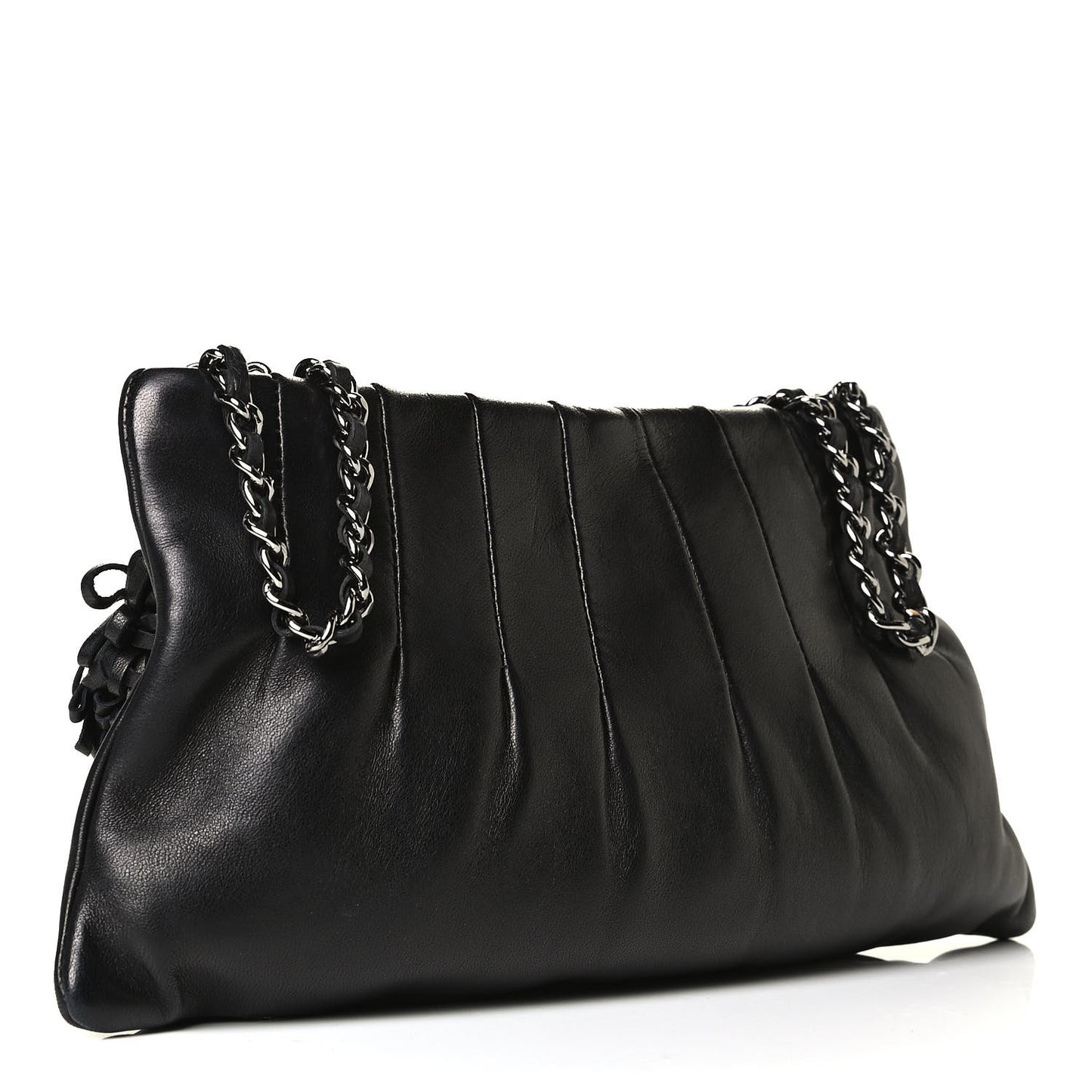 Lambskin Pleated Tassel Shoulder Bag Black