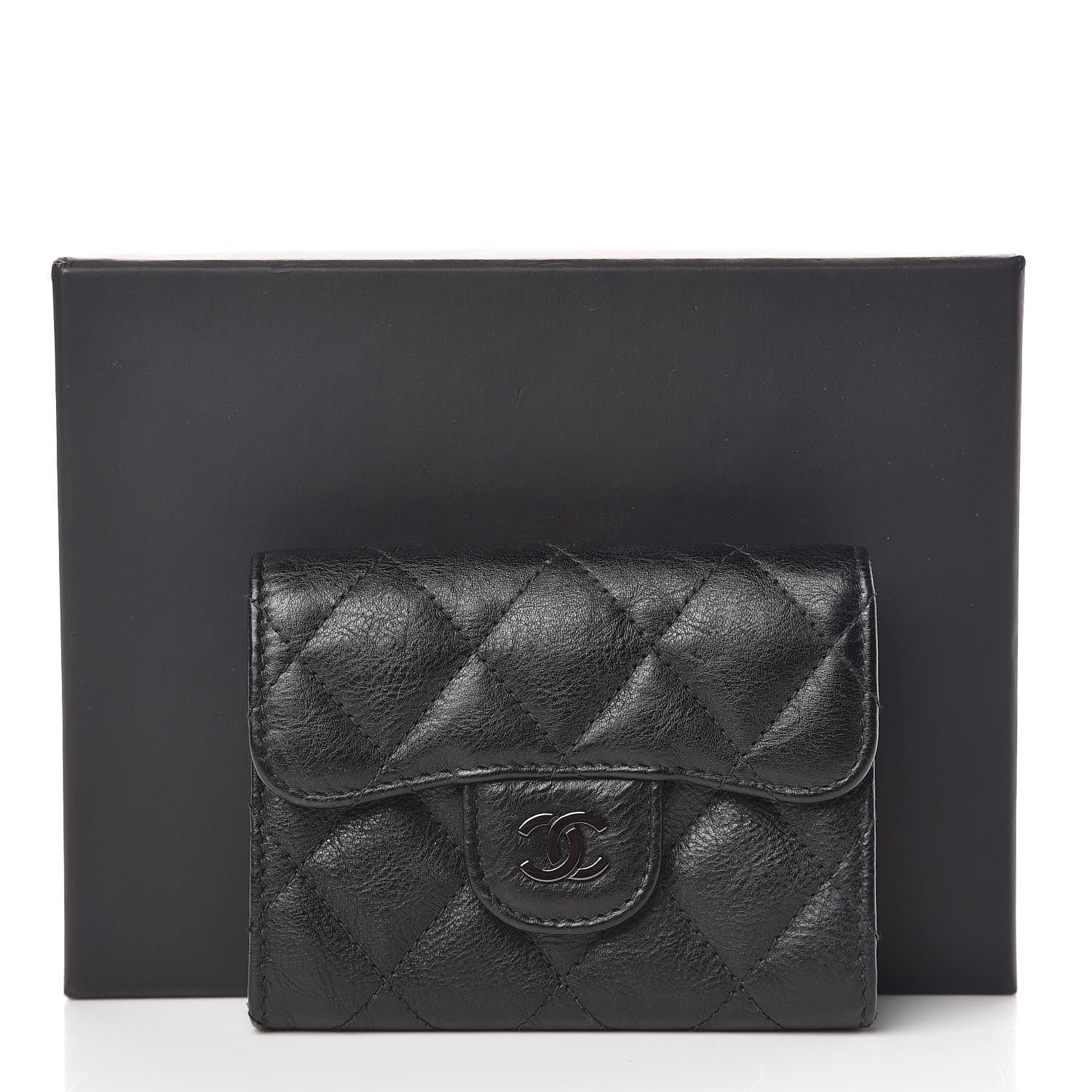 Chanel Crumpled Calfskin Quilted Flap Card Holder Wallet So Black 9 of 9