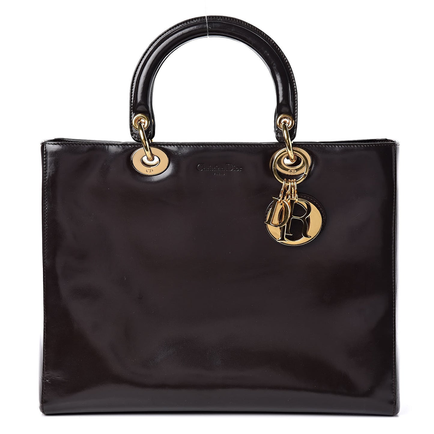 Glazed Calfskin Large Lady Dior Dark Brown